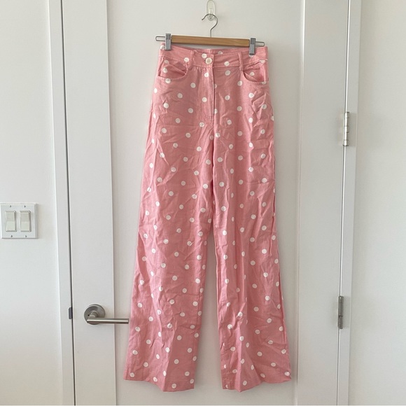 Zara Linen Pink Polka Dot Pants Size XS NWT - Picture 2 of 5